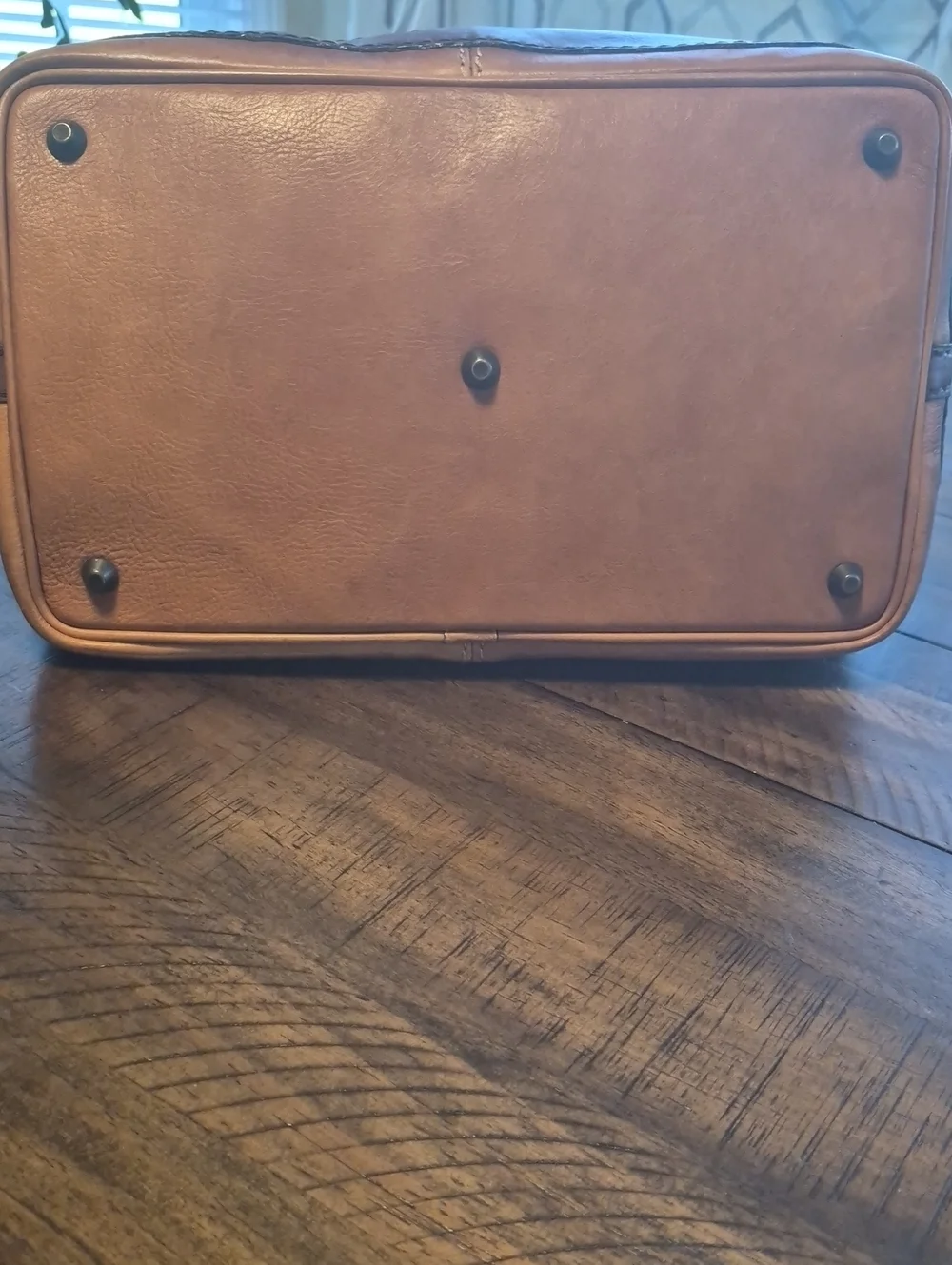 Two-Tone Brown Leather Satchel with Top Handle